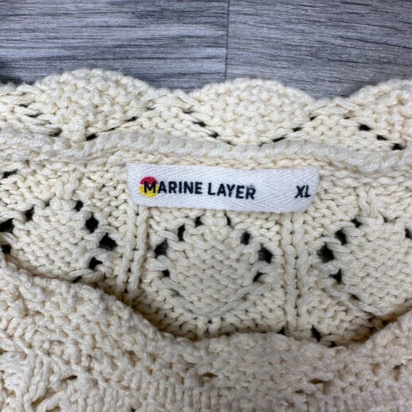 Marine Layer Women's Cream Manzanita Crochet Fringe Sweater Size XL Tie Waist - Picture 4 of 5
